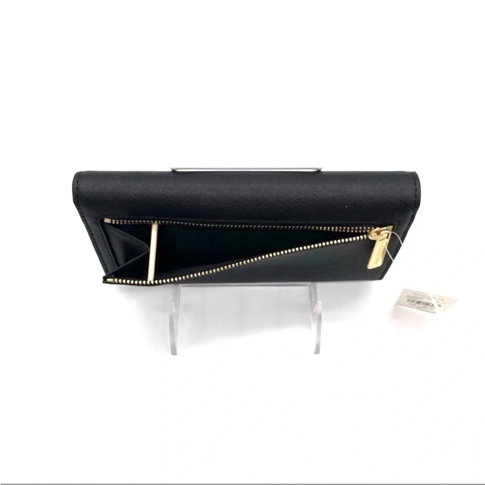 Michael Kors Large Jet Set Travel Trifold Wallet Black/Gold - Picture 6 of 7